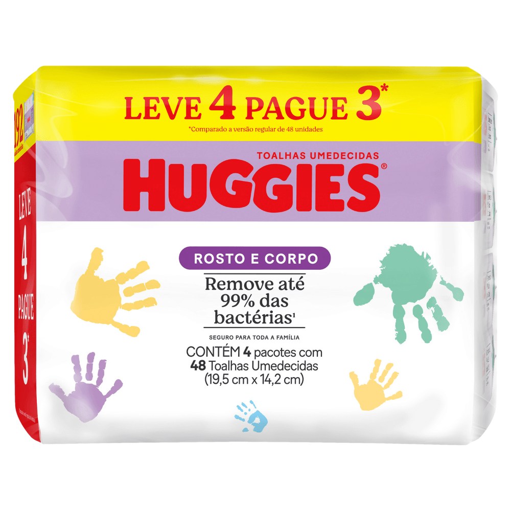 Pack Toalha Umedecida Huggies Pacote 48 Folhas Cada Leve 4 Pague 3 Unid.